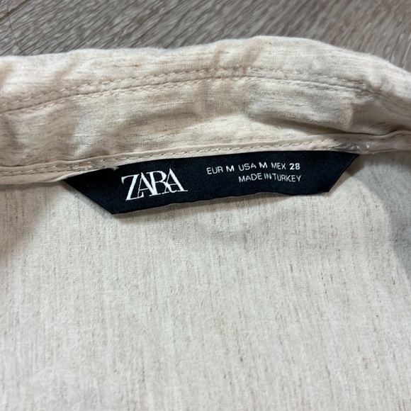 Zara Linen Long Sleeve Knot Crop Top - Picture 2 of 3